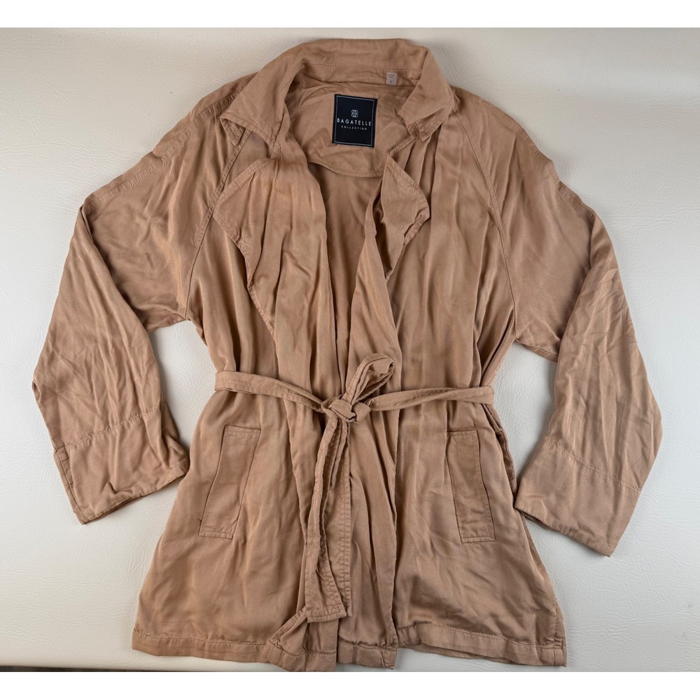 Minimalist Trench Jacket Draped Belted Tan Large Bagatelle Collection